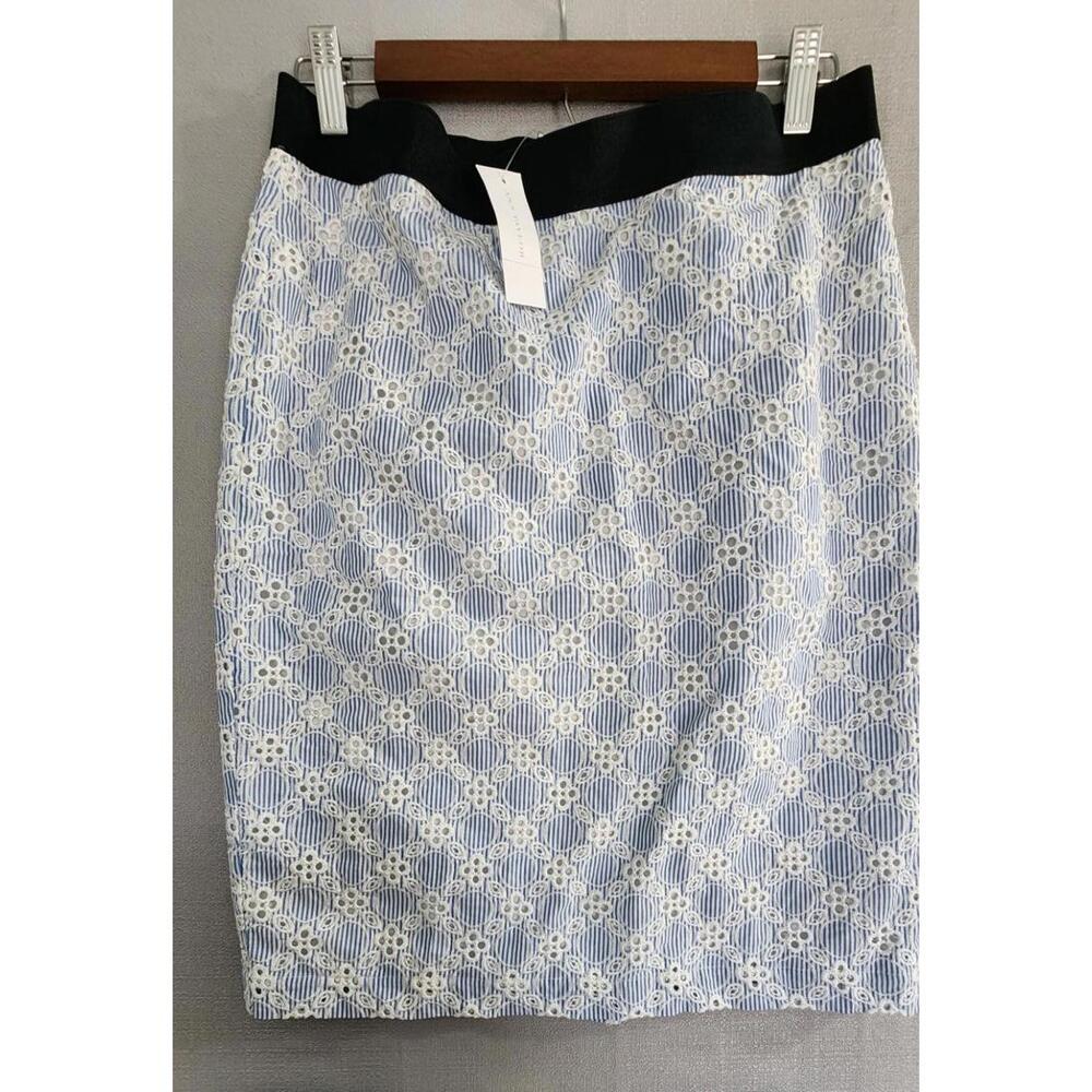 Ann Taylor Loft Women's  Blue & white Eyelet Lace Lined Pencil Skirt Size 8 #27